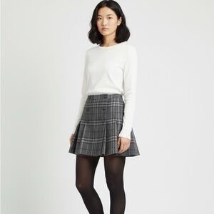 Lauren Ralph Lauren Gray Plaid Wool Blend Skirt Sz 6 Pleated Button Front Preppy